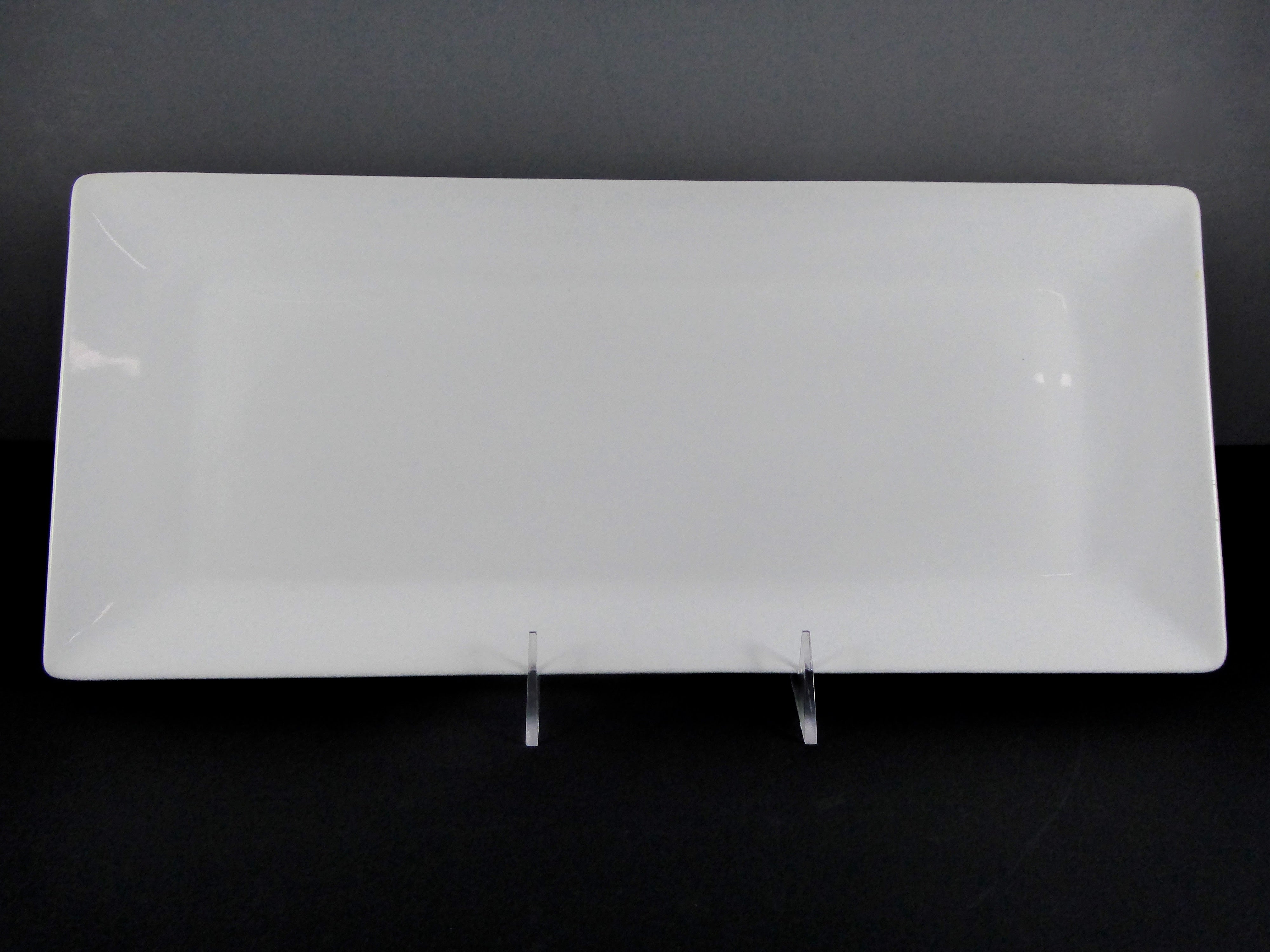 #14057 16" X 7" Rectangular Ceramic/Porcelain Serving Platter with Acrylic Stands - Ideal for Food Service & Presentation (Sold by Case)