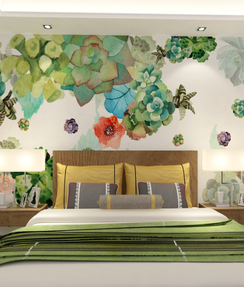 FLOWERS WALL MURALS Products 18: Premium Large - Format Watercolor Succulent and Flower Wall Mural for Residential Spaces