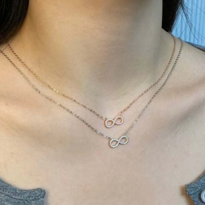 INFINITY NECKLACE - Rose Gold or Silver Pendant Necklace with Cubic Zirconia, 16 - 18 Inches, Symbol of Eternal Love