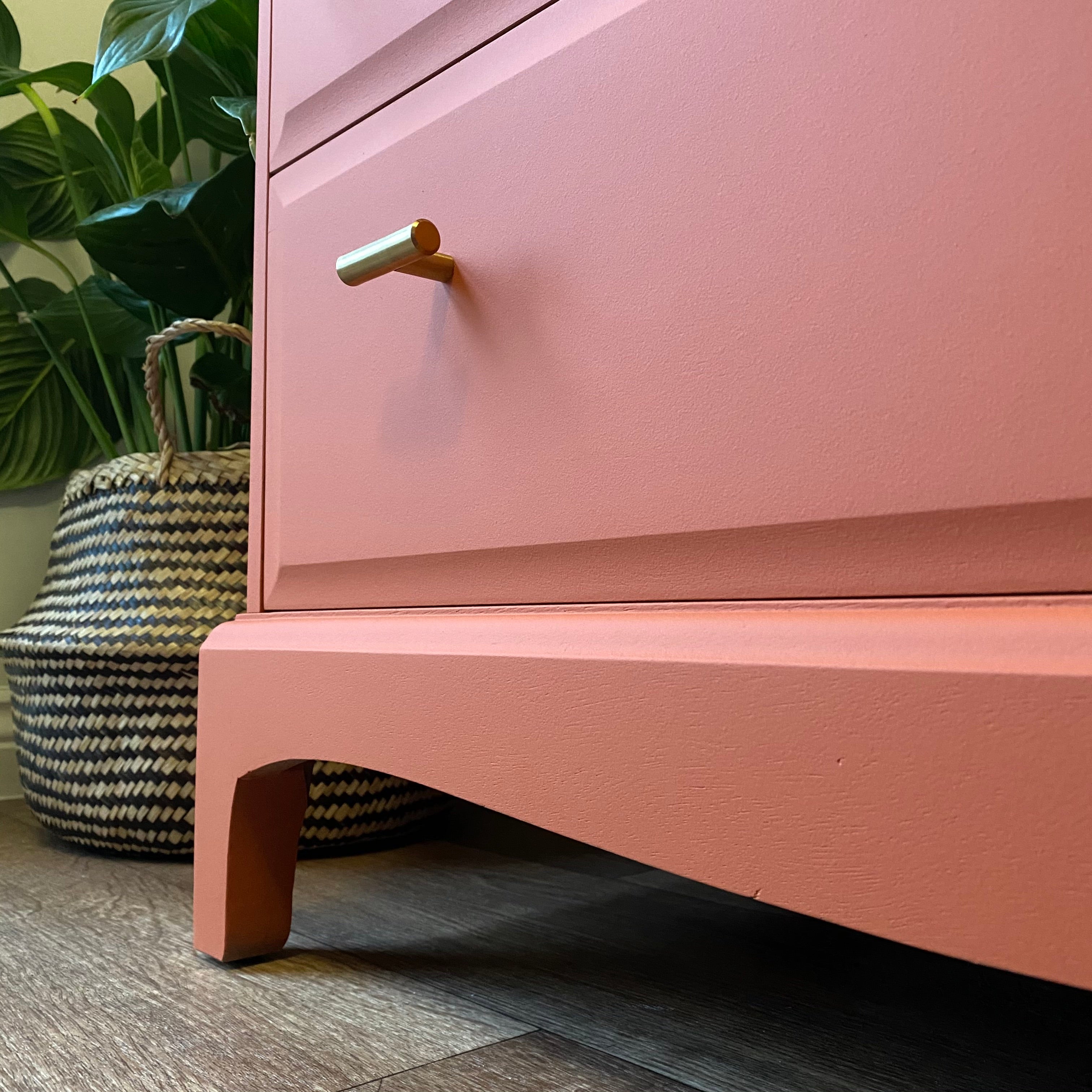 Stag 3 over 2 Chest of Drawers 'Charlotte's Lock' - Coral Orange Mid - Century Modern Bedroom Storage with Dovetail Joints and Metallic Handles