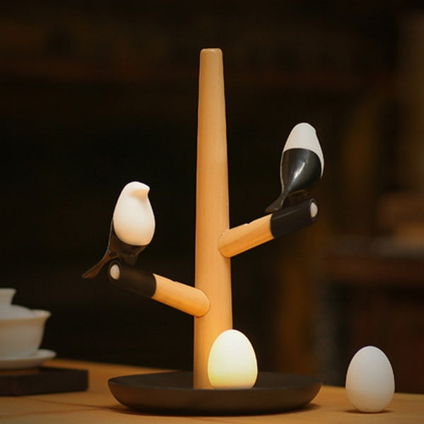 Magpie LED Motion Sensor Light by Home Tree - Nature - Inspired Decorative Nightlight with Infrared Sensor, Lotus & Sapele Wood