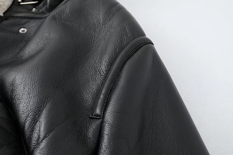 Thick Warm Faux Leather Jacket – Celine | Available in Black & Brown, Sizes L – XS | Winter Fashion with Fur Trim