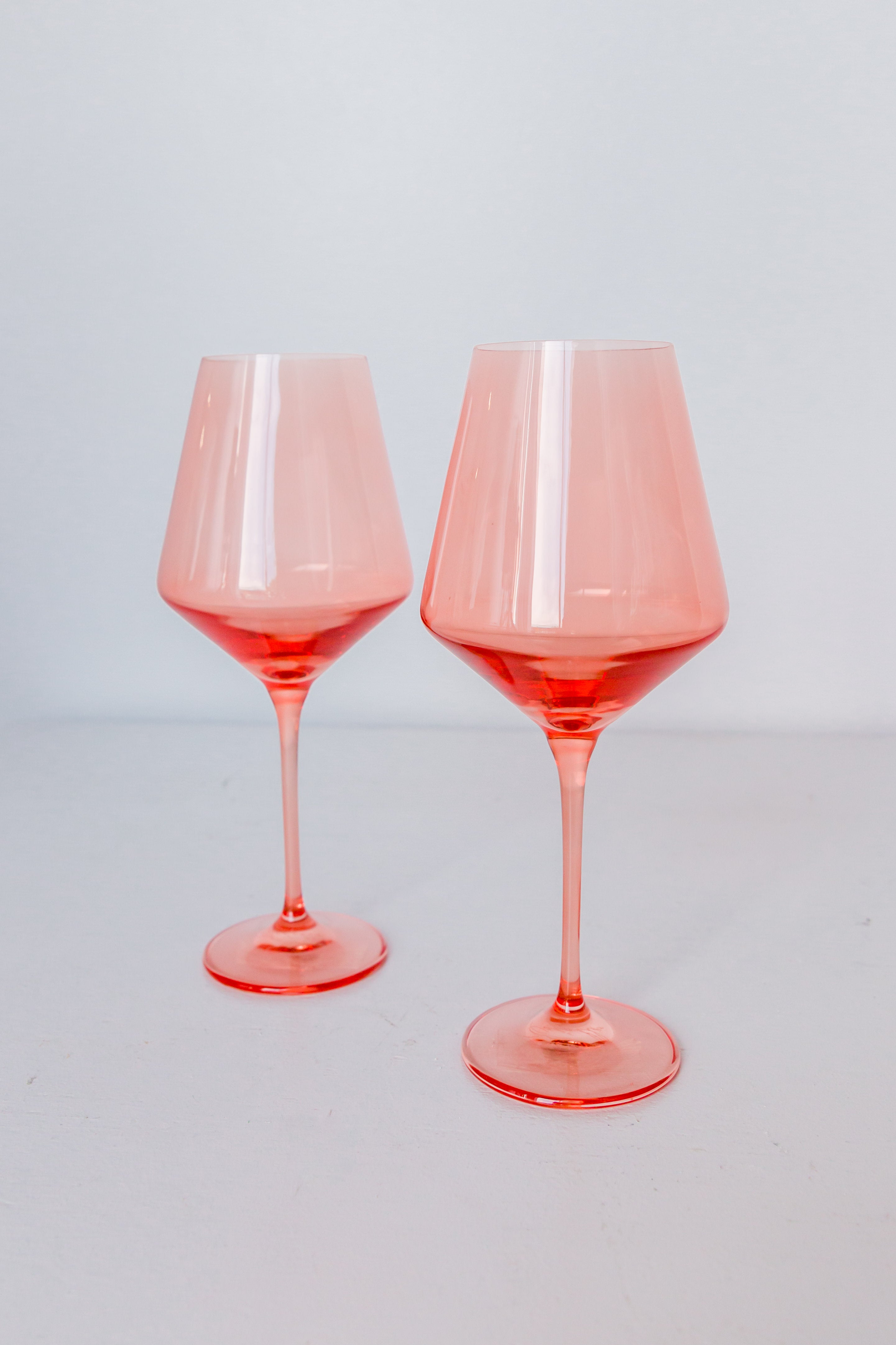 Estelle Colored Wine Stemware - Set of 6 in Peach Fuzz {Our Coral Peach Pink} - Hand - Blown Glass by Polish Artisans, Ideal for Wine & Cocktails