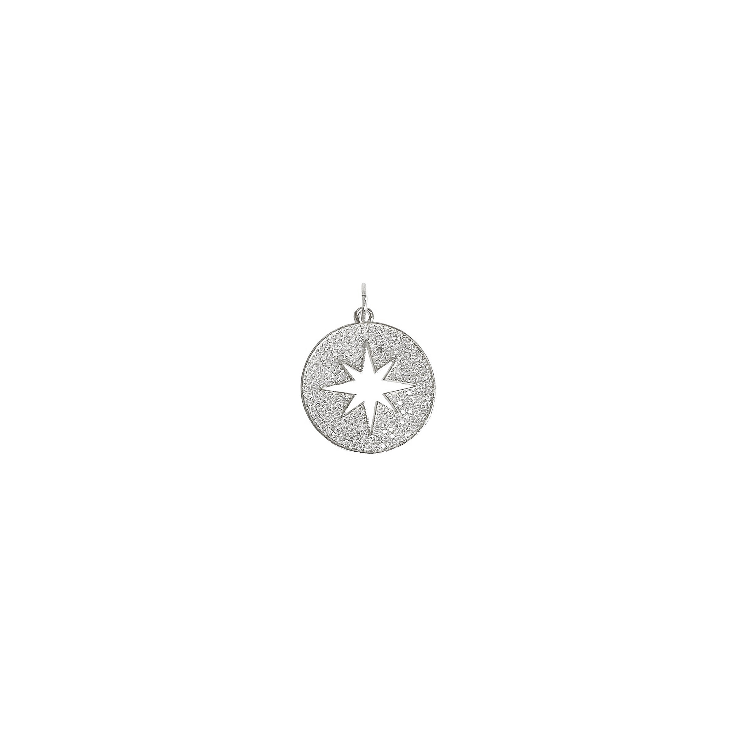 Disc Starburst Charm - 1 Inch Pendant Necklace with Cubic Zirconia in Gold, Silver, Rose Gold, Gunmetal & Gunmetal/Black