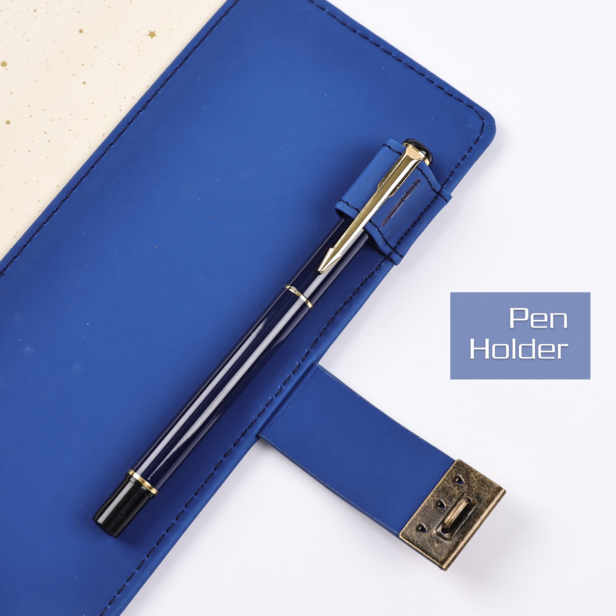 Vintage Flower Lock Journal - B6 - Ruled in Blue and Light Blue with Secure Lock, Pen Holder & Bookmark