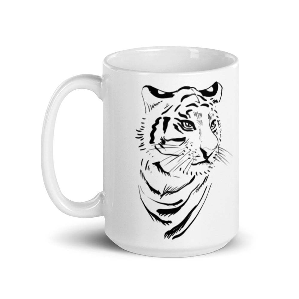 Tiger - White Glossy Mug - Black Year of the Tiger | 11oz & 15oz Sizes, Dishwasher & Microwave Safe, Full - Wrap Tiger Design