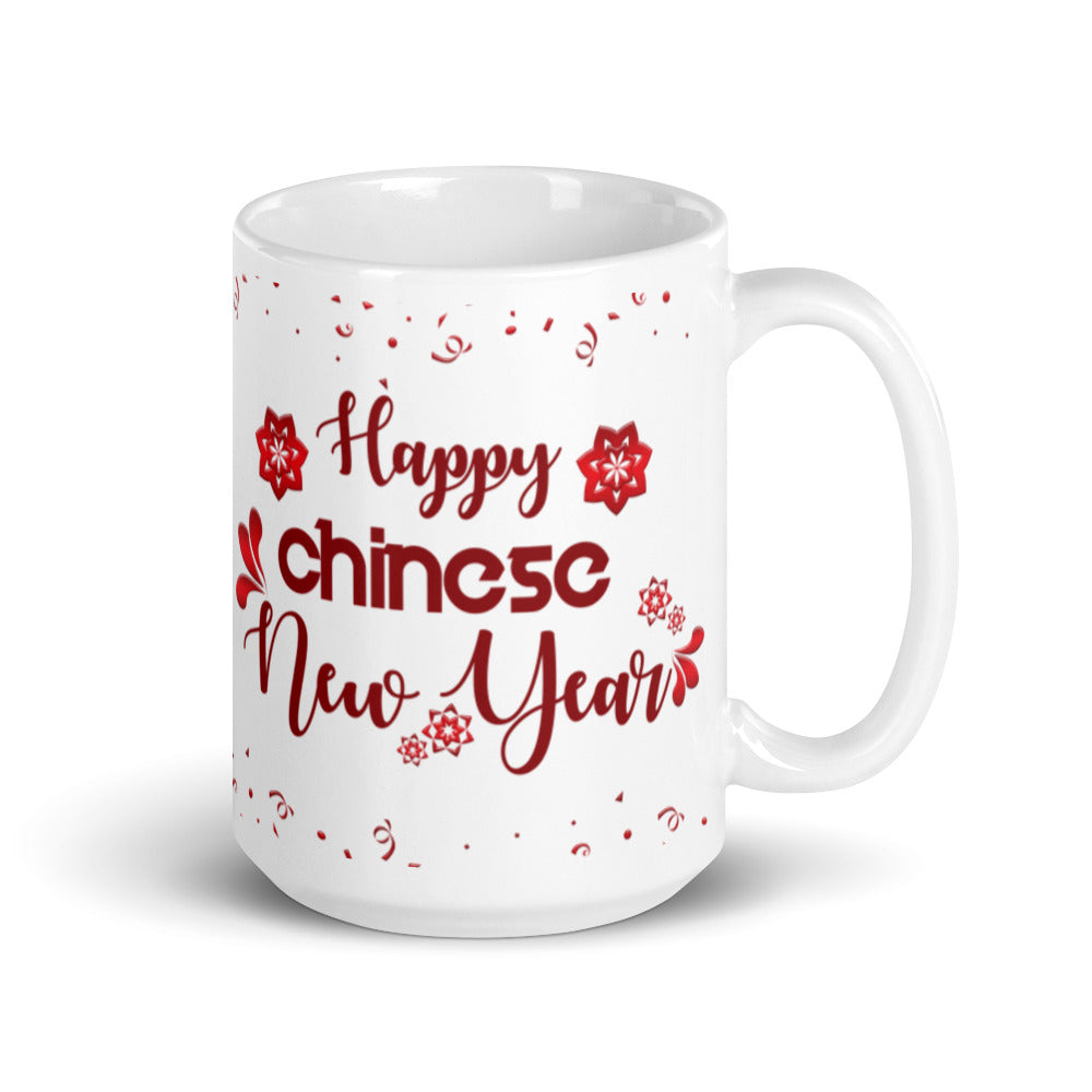 Happy Chinese New Year White Glossy Mug in Red & White - 11 oz and 15 oz Sizes, Dishwasher & Microwave Safe